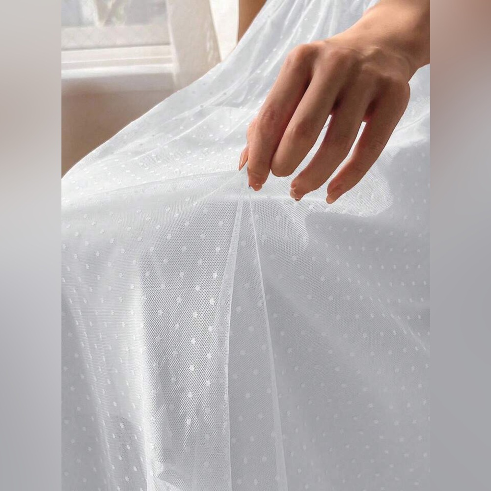 Elegant White Mesh Midi Skirt - Picture 6 of 6
